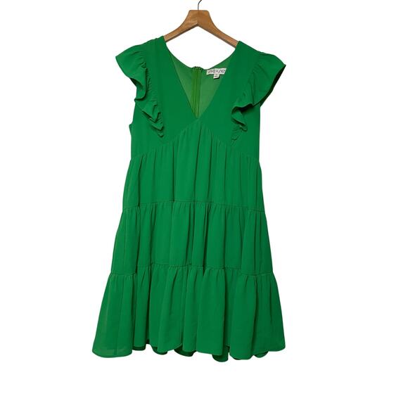 Woven V Neck Midi Dress with Ruffles - Picture 3 of 6